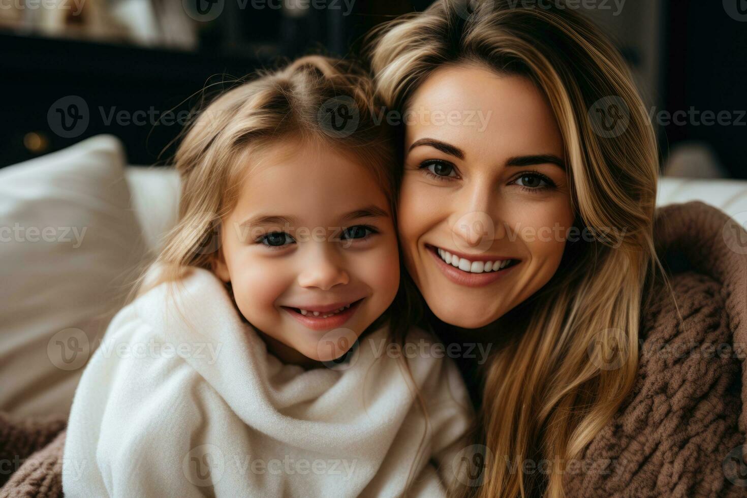 AI generated Happy mom holding her daughter playing together at home. AI Generated photo