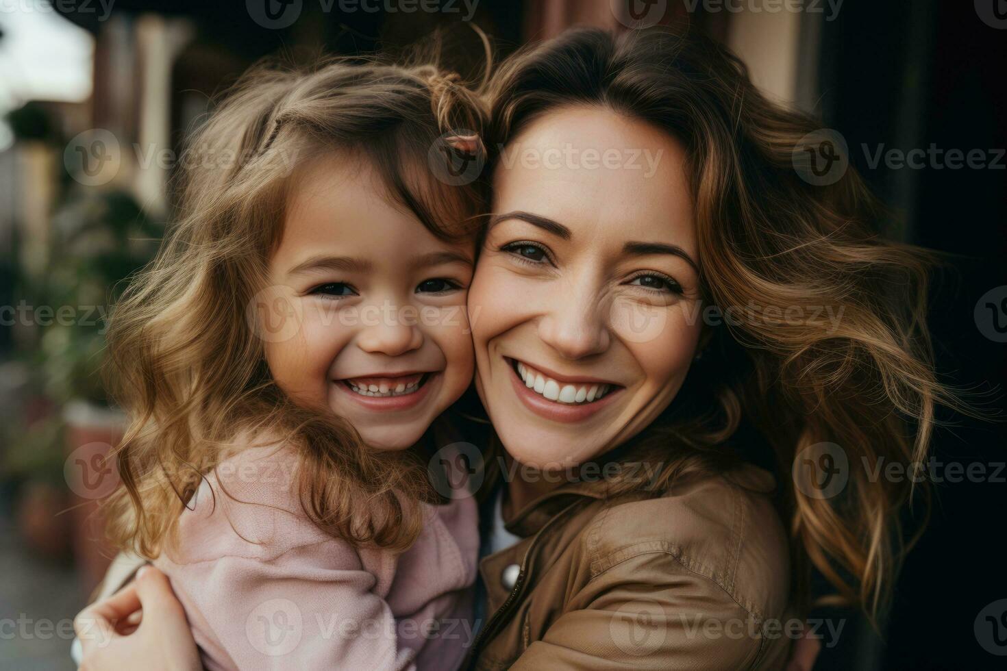 AI generated Happy mom holding her daughter playing together at home. AI Generated photo