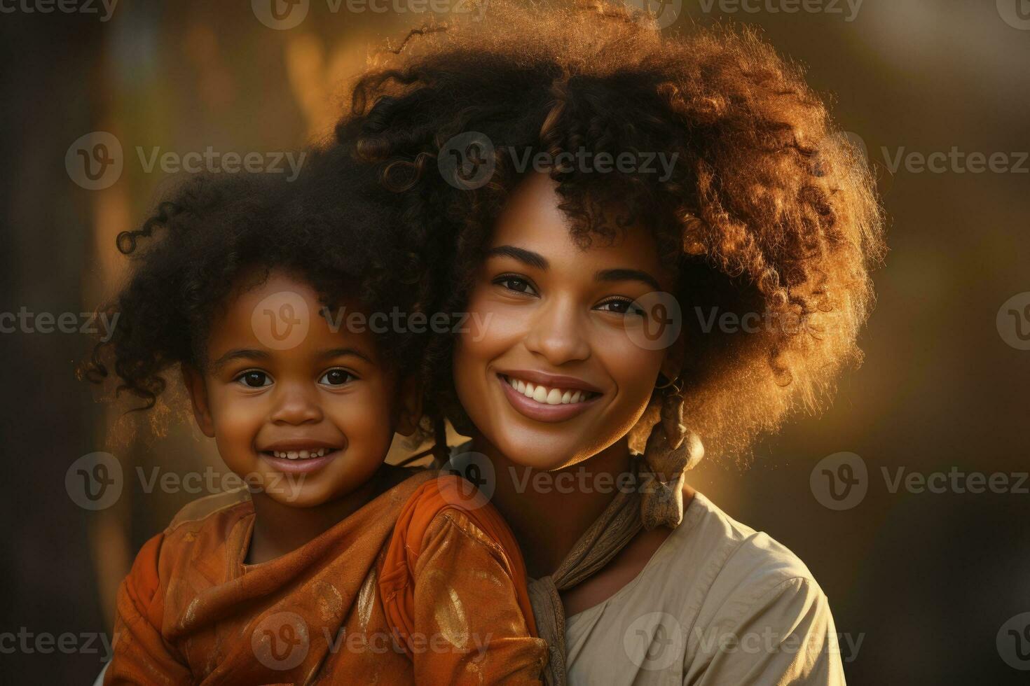 AI generated Portrait of happy mother giving a piggyback ride to cute little girl outdoors. AI Generated photo