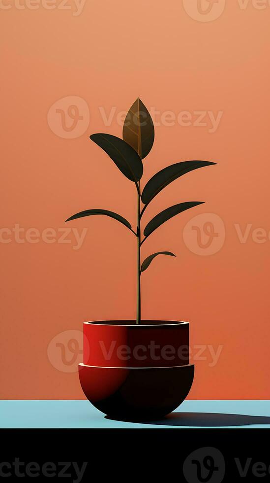 AI generated Plant in a pot on an orange background photo