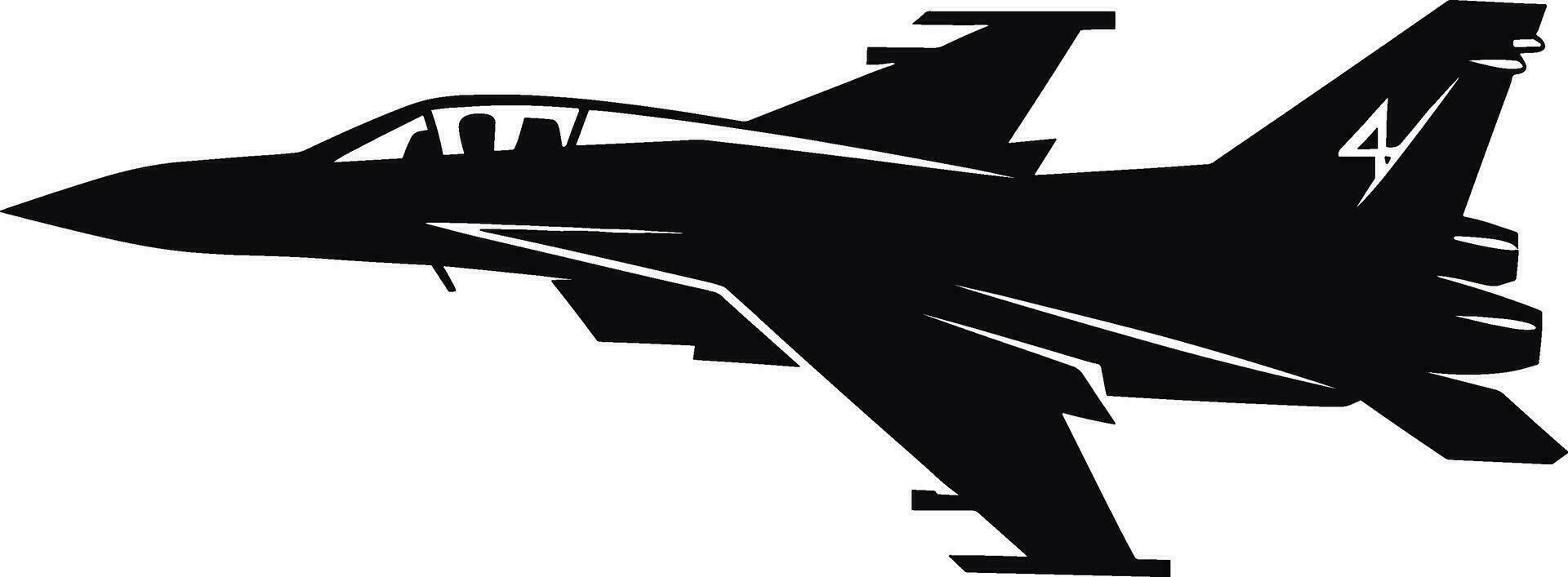 Jet fighter black silhoutte. Plane icon sign or symbol. Airplane missile bomber logo. Military stealth aircraft. Air force aviation. AI generated illustration. vector