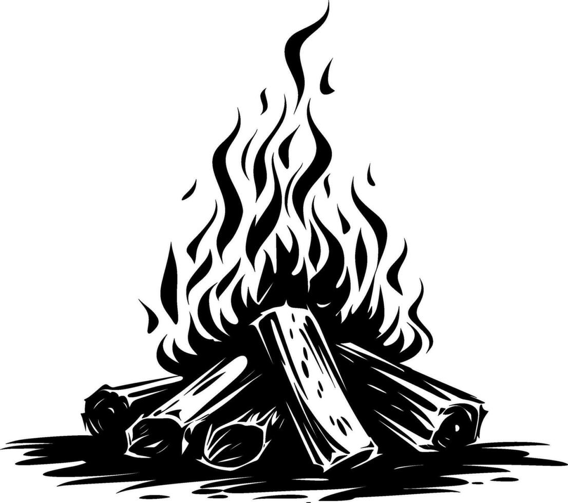 Illustration of isolated camp fire on white background. Monochrome. AI generated illustration. vector