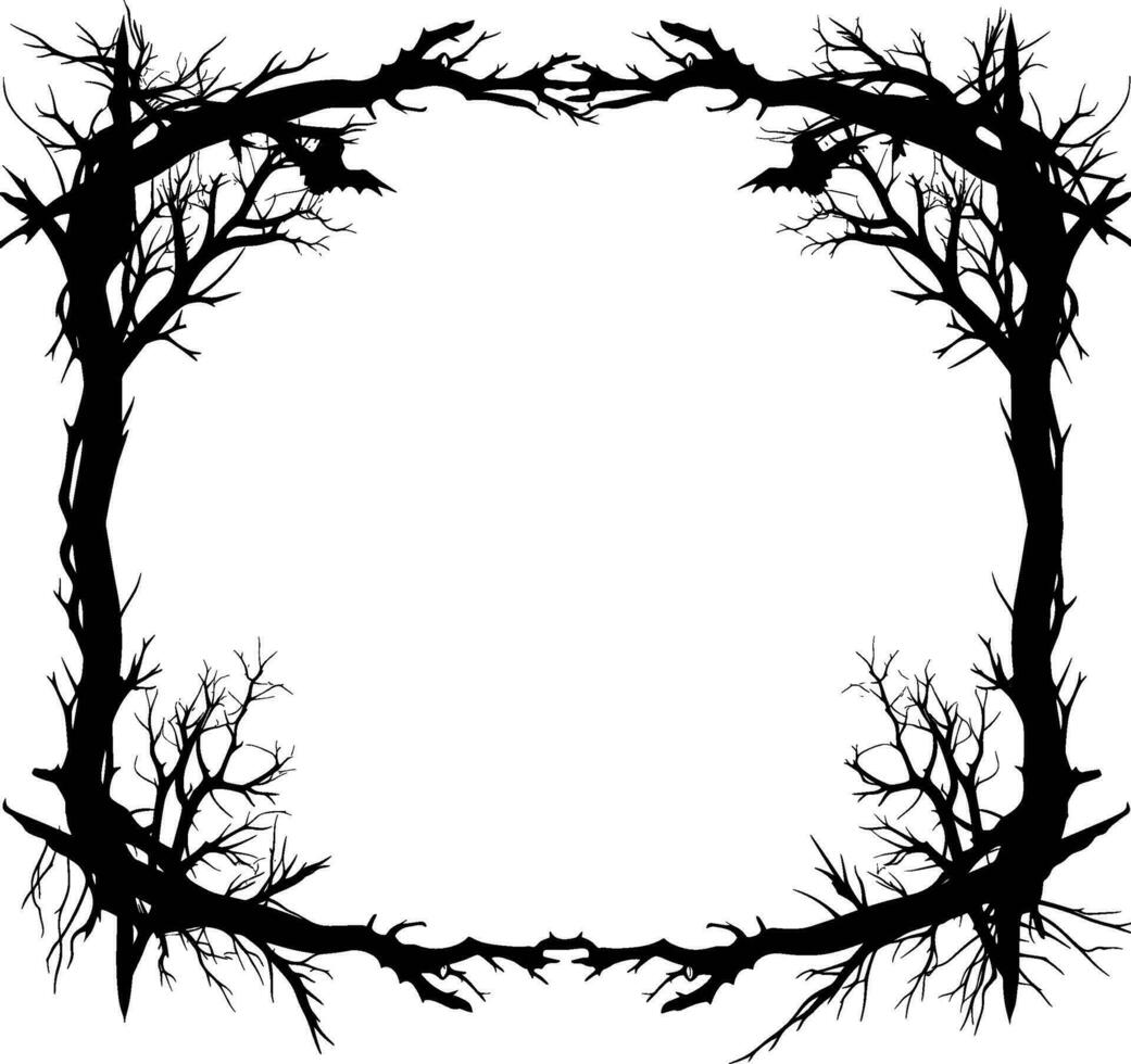 Scary frame border silhouette isolated on white backgrounf for Halloween day. AI generated illustration. vector