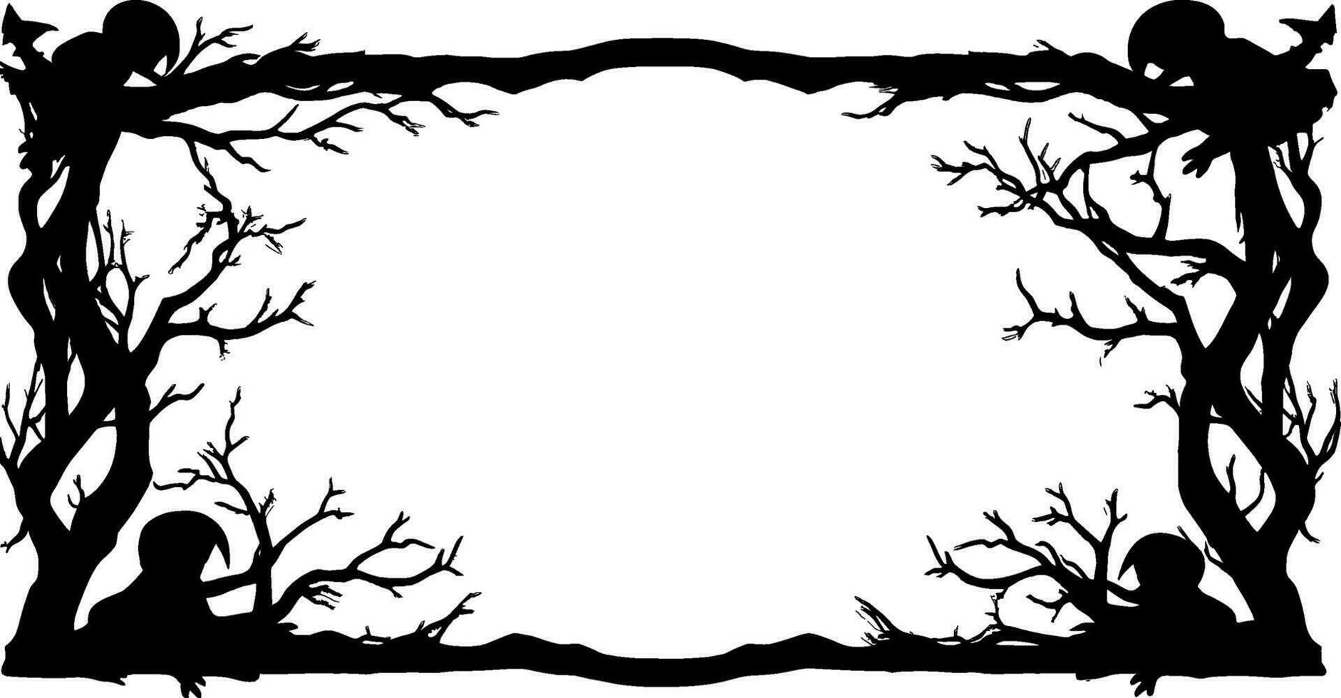 Scary frame border silhouette isolated on white backgrounf for Halloween day. AI generated illustration. vector