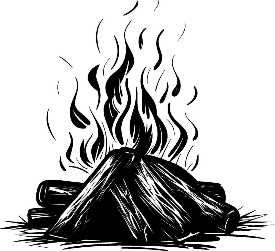 Illustration of isolated camp fire on white background. Monochrome. AI generated illustration. vector