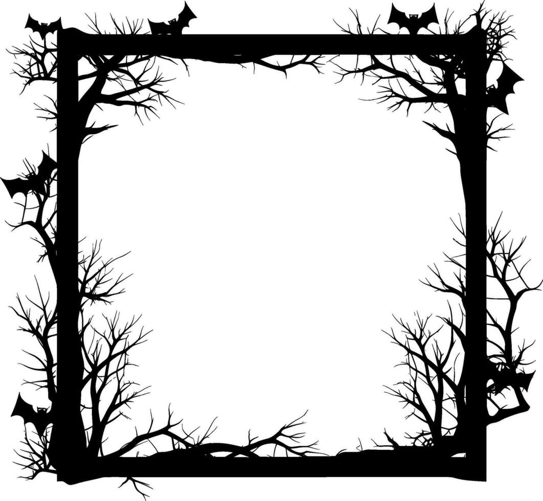 Scary frame border silhouette isolated on white backgrounf for Halloween day. AI generated illustration. vector