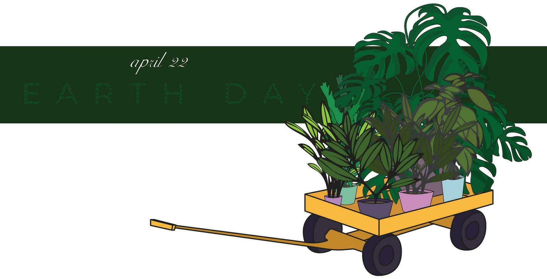 Poster with plants. banner for Earth Day on April 22. background with indoor plants vector