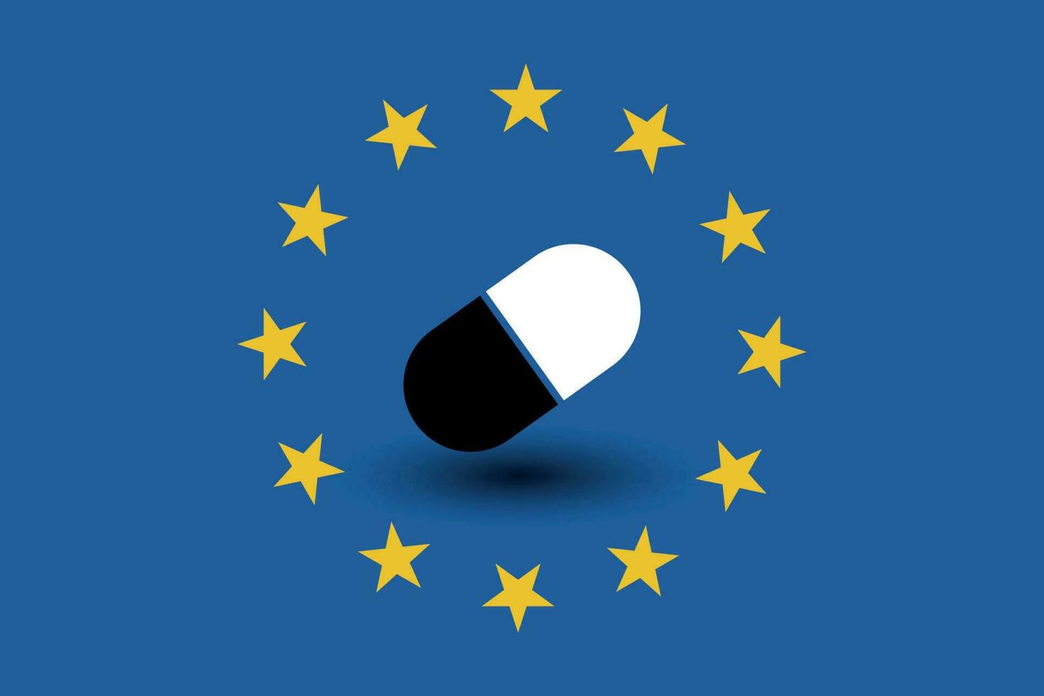 European union flag shadow with a pill vector illustration.