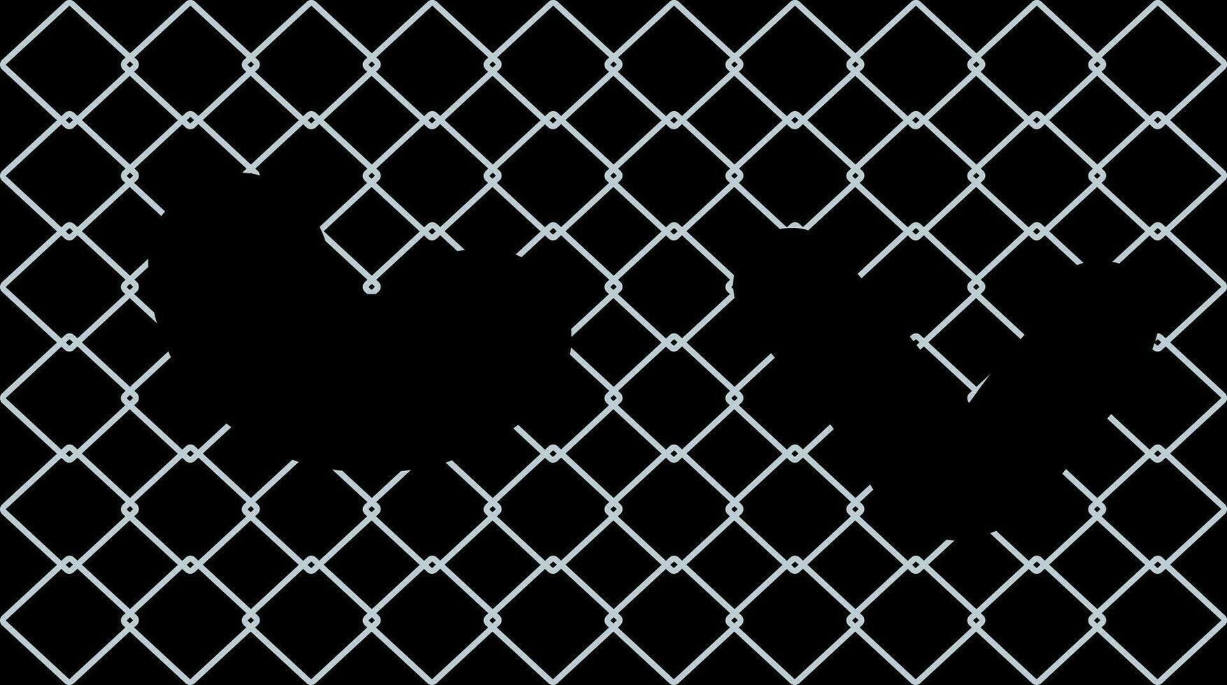Metal fence damaged chain link. vector