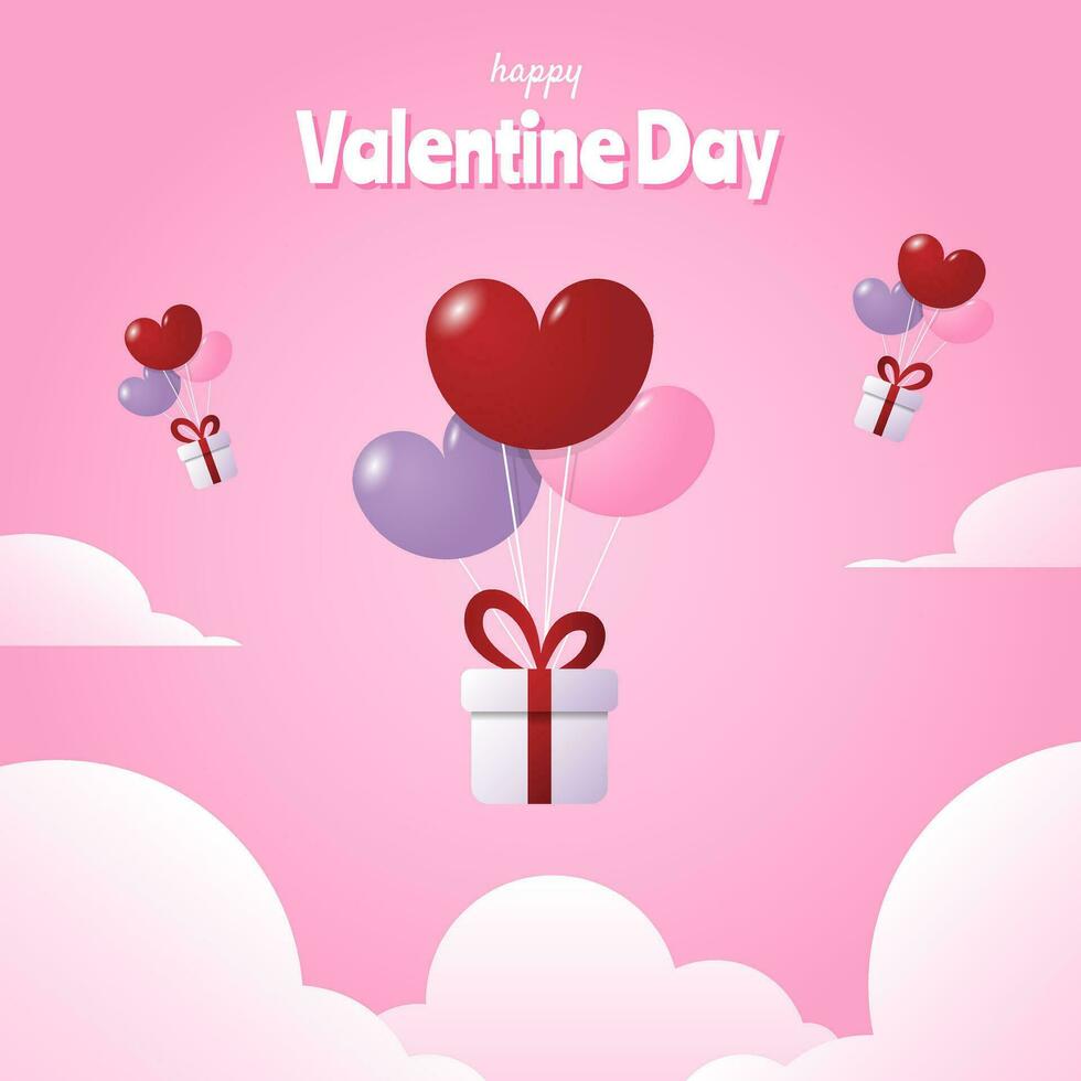 contento san valentin día póster con regalo cajas y amor globos vector