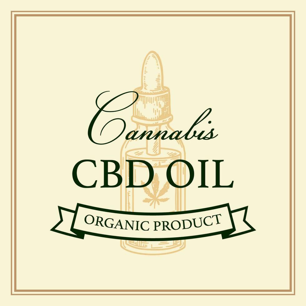 canabis cbd petróleo embalaje diseño. marijuana logo modelo con mano dibujado elementos. vector ilustración en bosquejo estilo