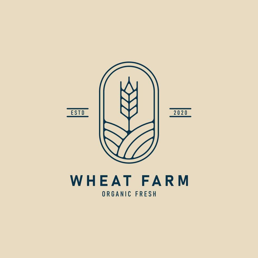 wheat farm nature line art logo minimalist with emblem vector illustration design