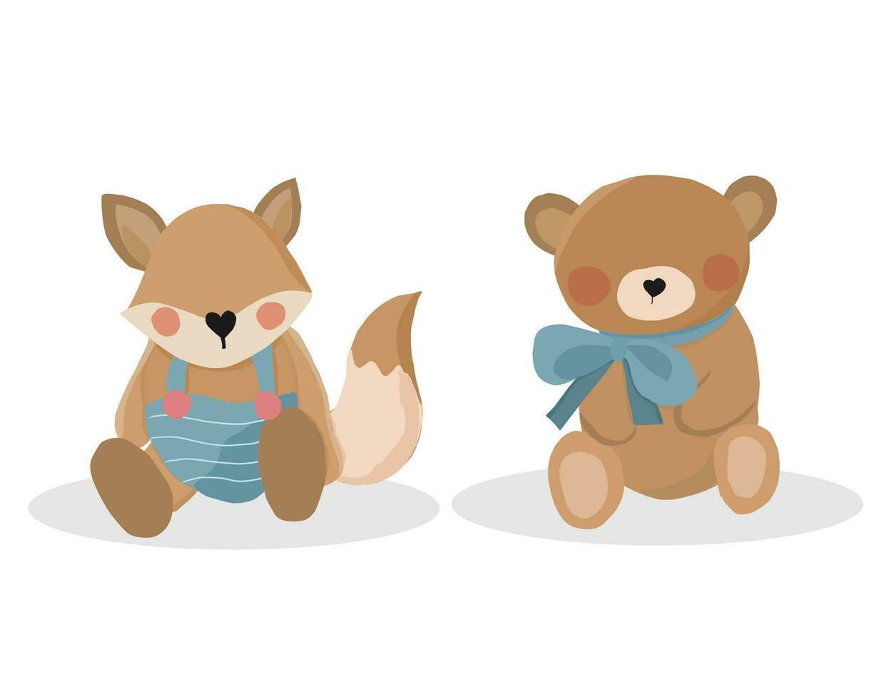 Cute Bear and Fox Illustration vector