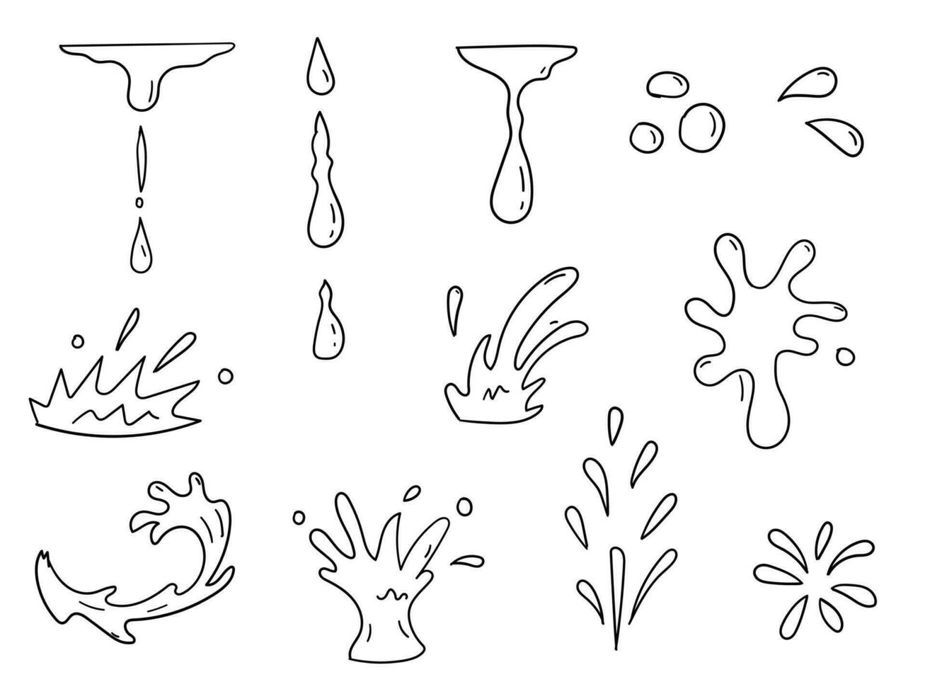 Dripping water drops, splashes, and tears. Liquid flow, Nature water motion shapes vector set