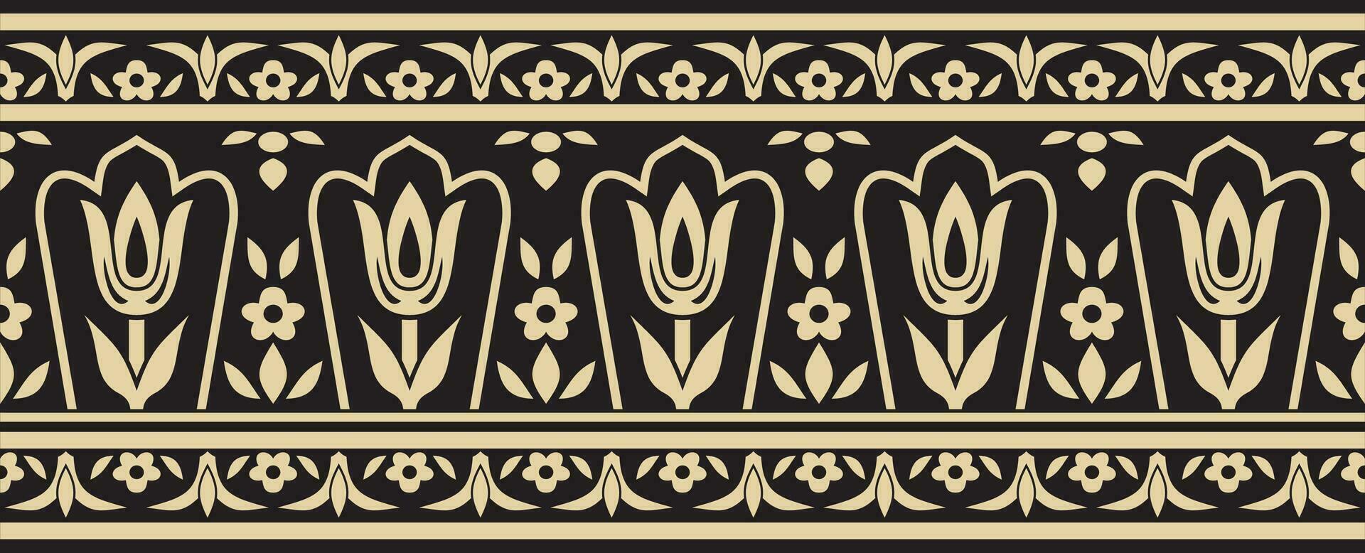 Vector gold and black seamless turkish ornament. Endless ottoman national border, frame