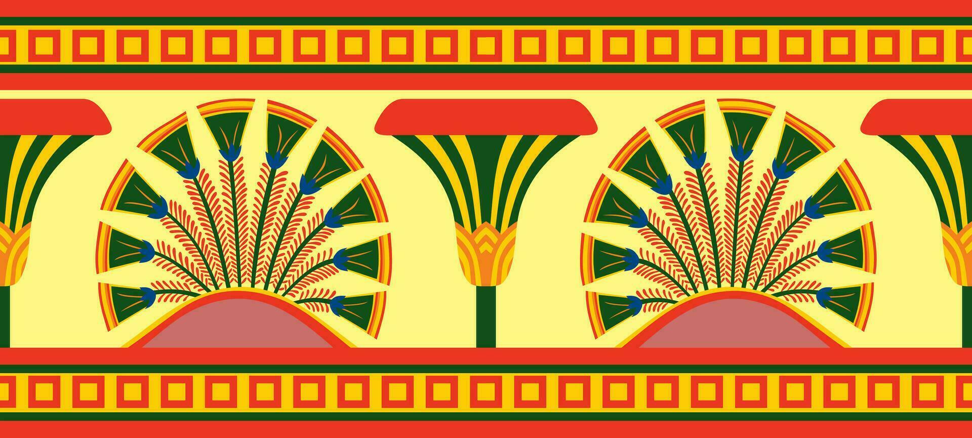 Vector colored seamless Egyptian ornament. Endless border, Ancient Egypt frame.