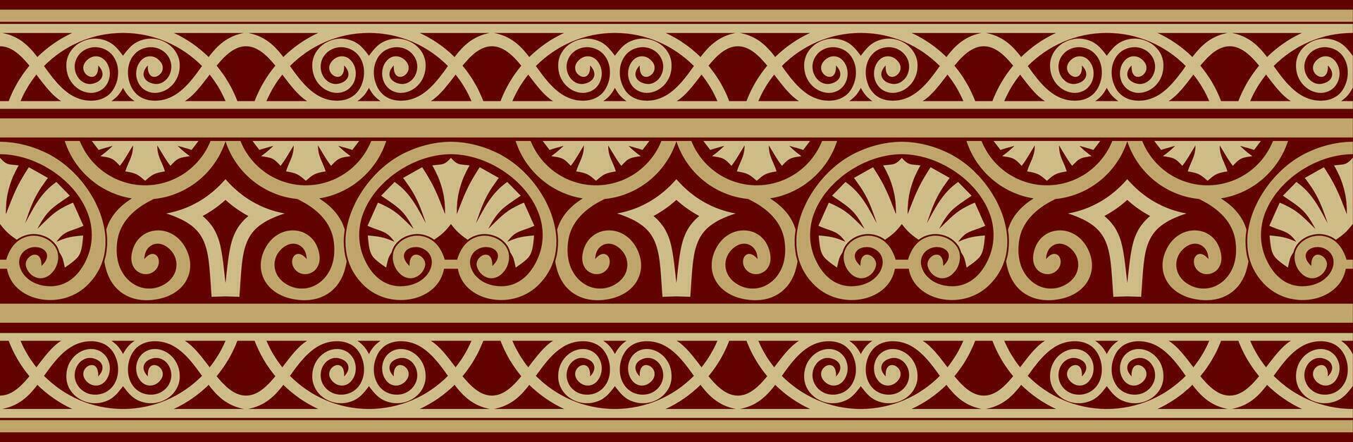 Vector gold and red seamless classic renaissance ornament. Endless european border, revival style frame