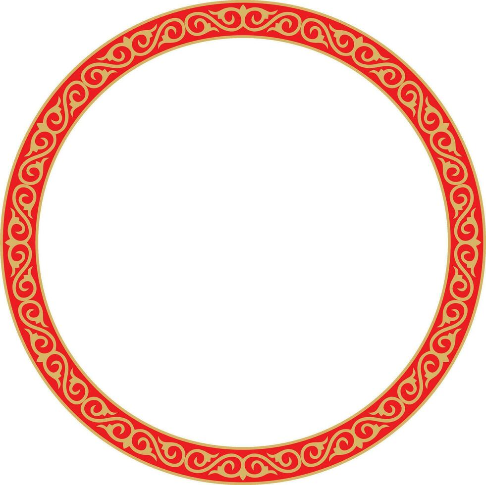Vector round red Kazakh national frame. Ornamental circle. Ethnic pattern of nomadic peoples of the Great Steppe, Kyrgyz, Mongols, Bashkirs, Buryats, Kalmyks