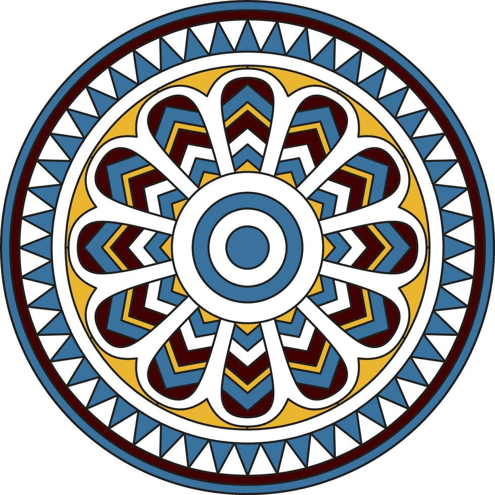 Vector colored round ancient persian ornament. National Iranian circle of ancient civilization