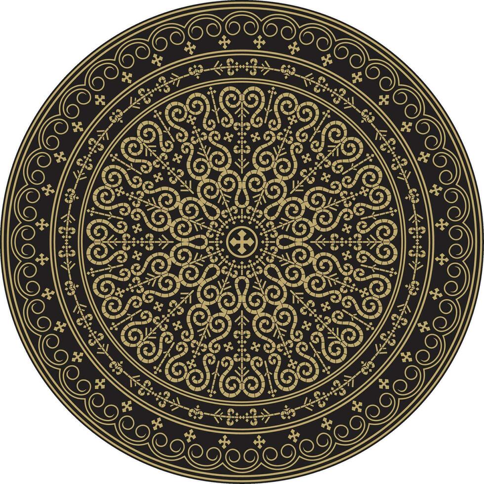 Vector gold and black round Yakut ornament. Endless circle, border, frame of the northern peoples of the Far East