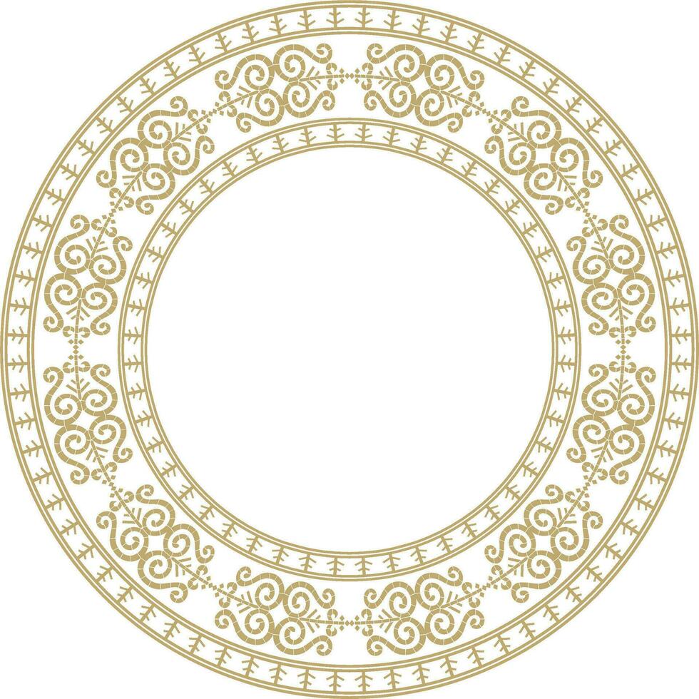 Vector gold round Yakut ornament. Endless circle, border, frame of the northern peoples of the Far East