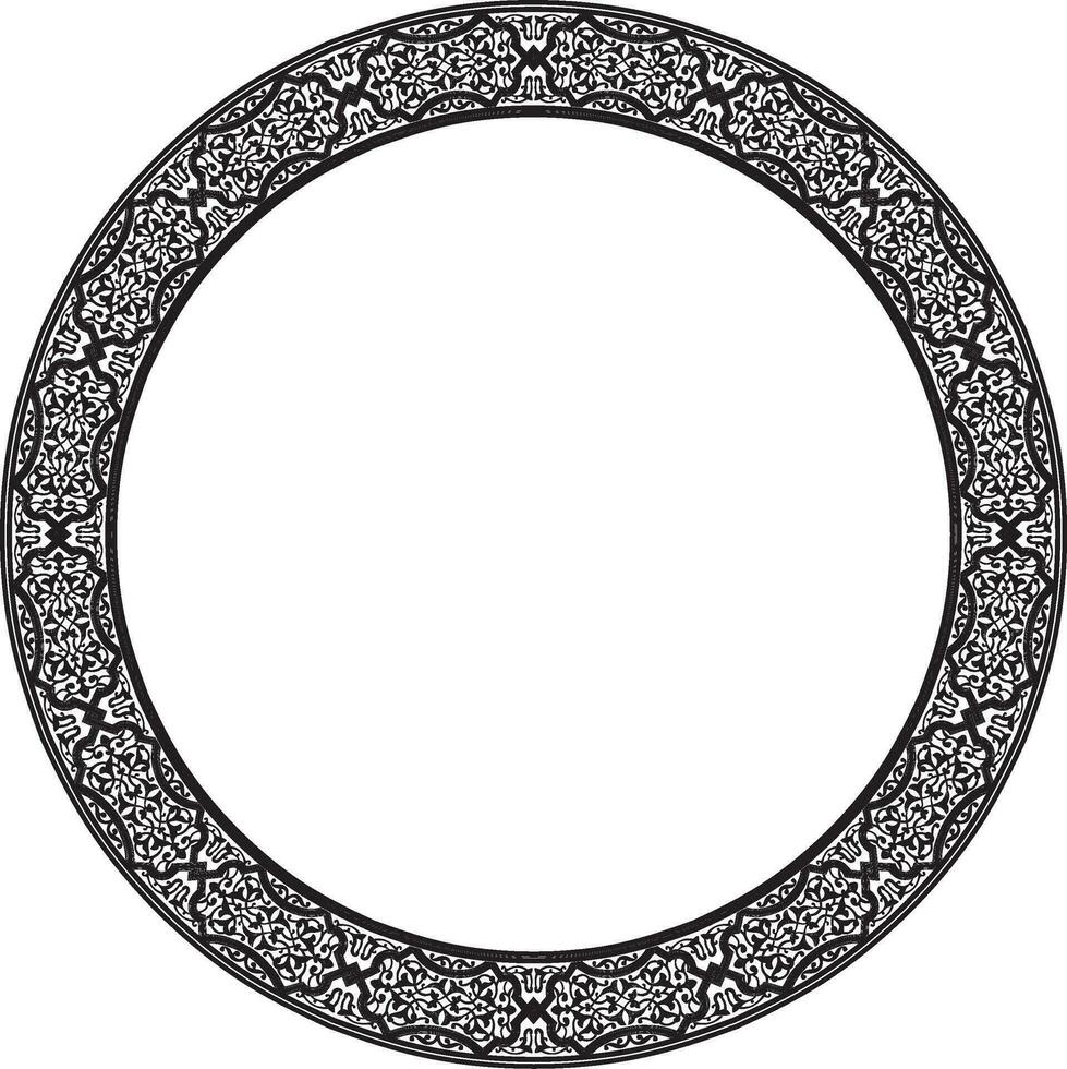 Vector monochrome round oriental ornament. Arabic patterned circle of Iran, Iraq, Turkey, Syria. Persian frame, border. For sandblasting, laser and plotter cutting