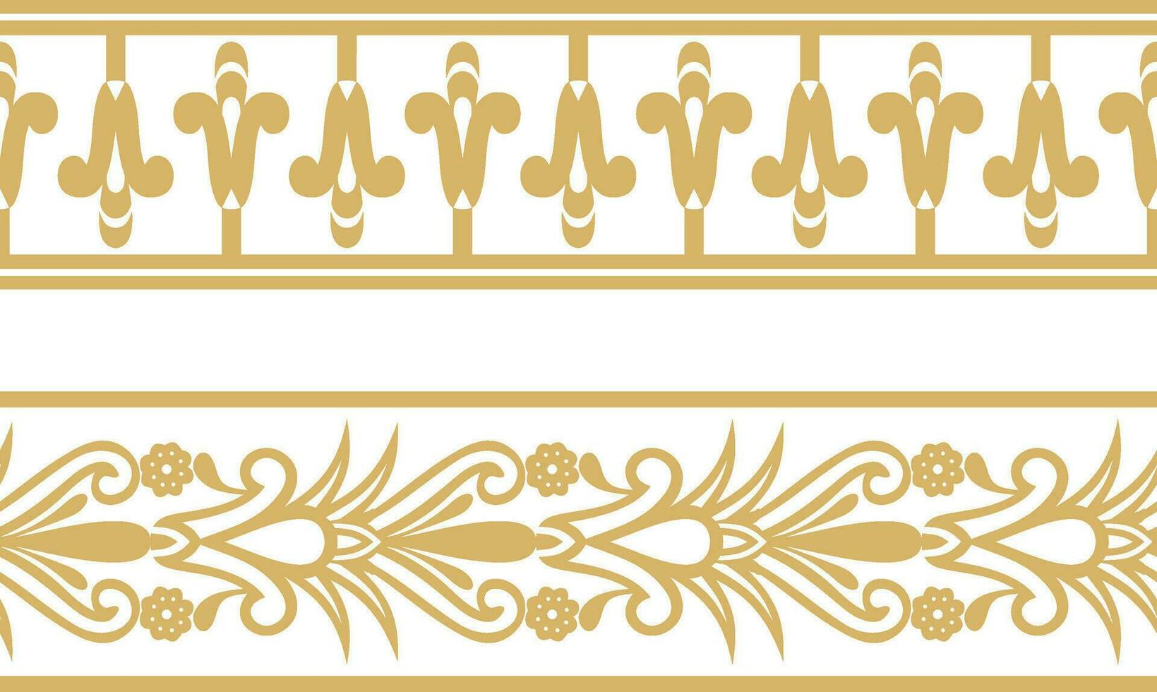 Vector set of two gold seamless Egyptian border. Endless Ornaments of Ancient Egypt. Geometric African frame.