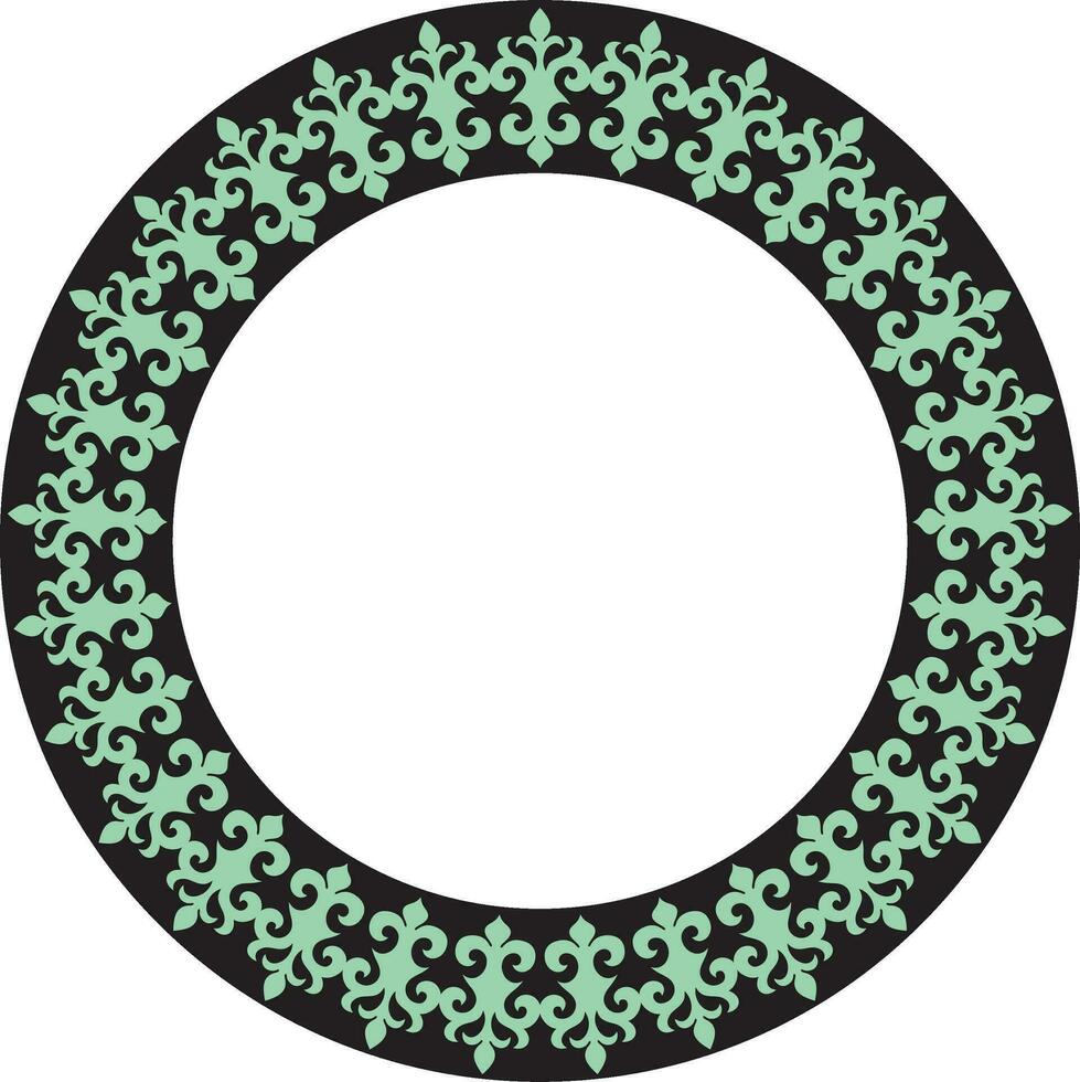 Vector green and black Kazakh national round pattern, frame. Ethnic ornament of the nomadic peoples of Asia, the Great Steppe, Kazakhs, Kirghiz, Kalmyks, Mongols, Buryats, Turkmens