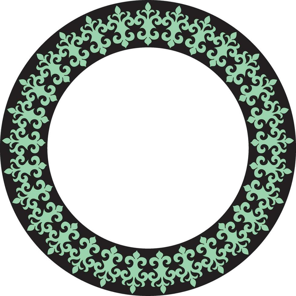 Vector green and black Kazakh national round pattern, frame. Ethnic ornament of the nomadic peoples of Asia, the Great Steppe, Kazakhs, Kirghiz, Kalmyks, Mongols, Buryats, Turkmens