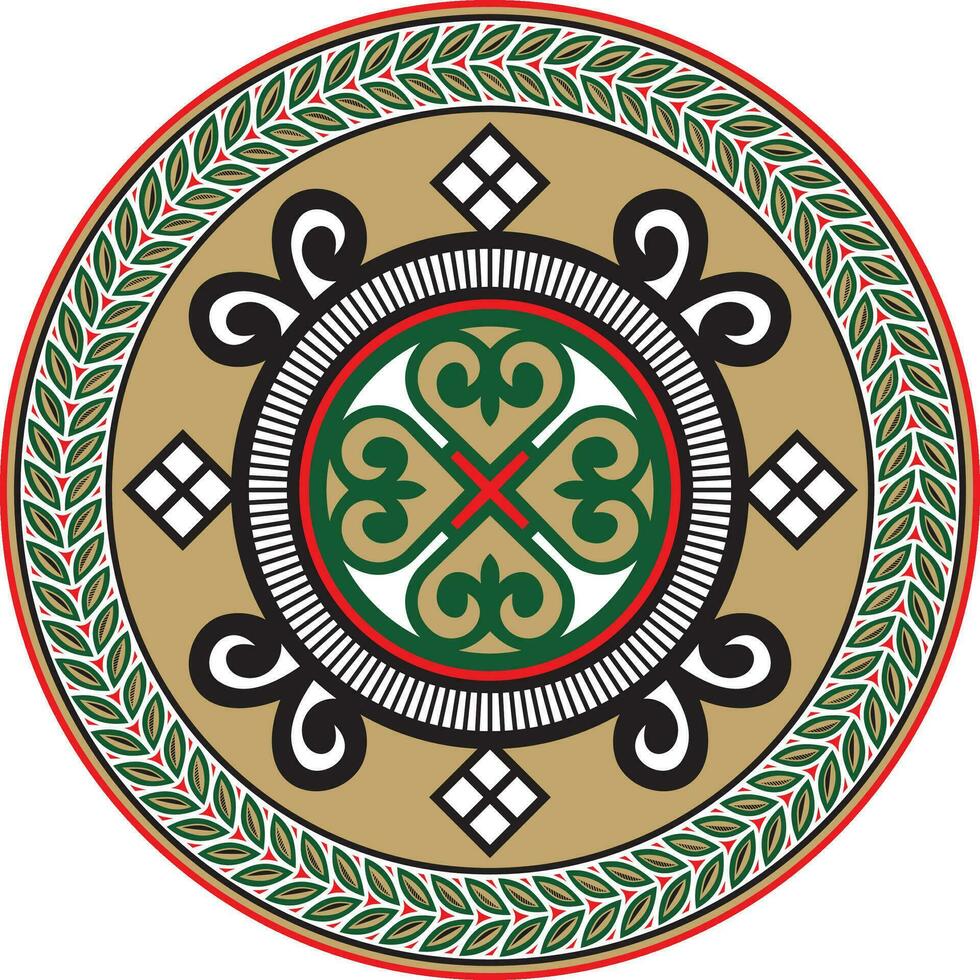 Vector colored round Yakut ornament. Endless circle, border, frame of the northern peoples of the Far East