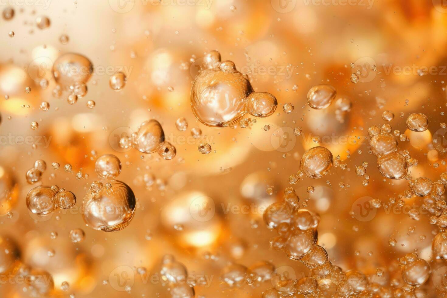 AI generated Champagne fizz bubbles soars over a golden background. AI Generated photo