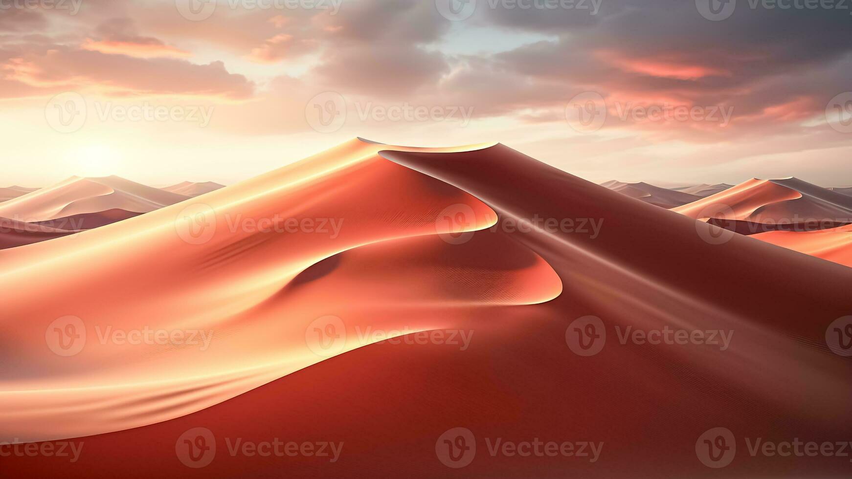 AI generated Sand dunes in the desert at sunset. photo