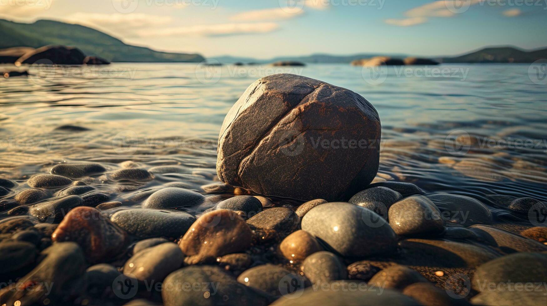 AI generated Close up photo of stones on the beach, ai generative