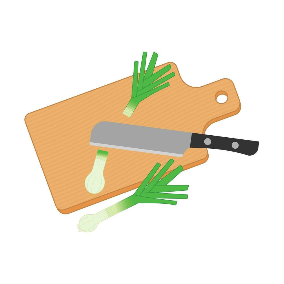 cutting board with leek vegetable vector illustration