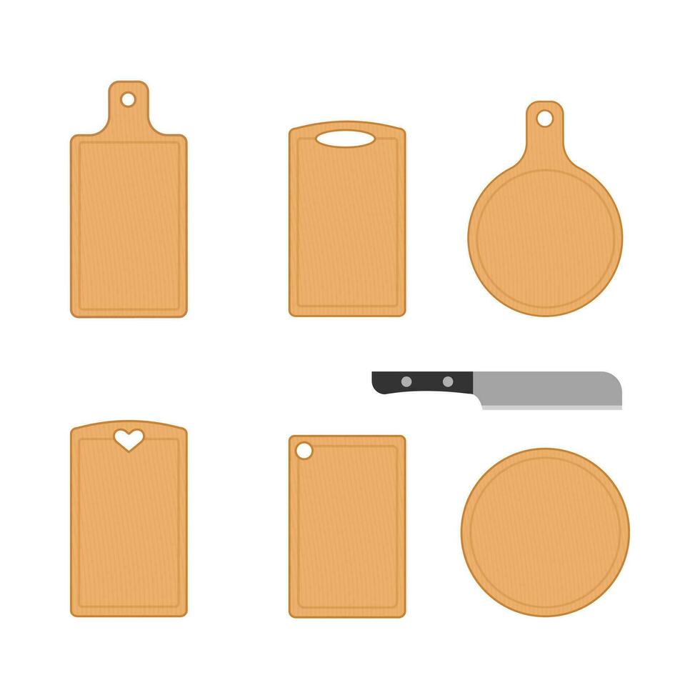 set of chopping board with knife vector illustration