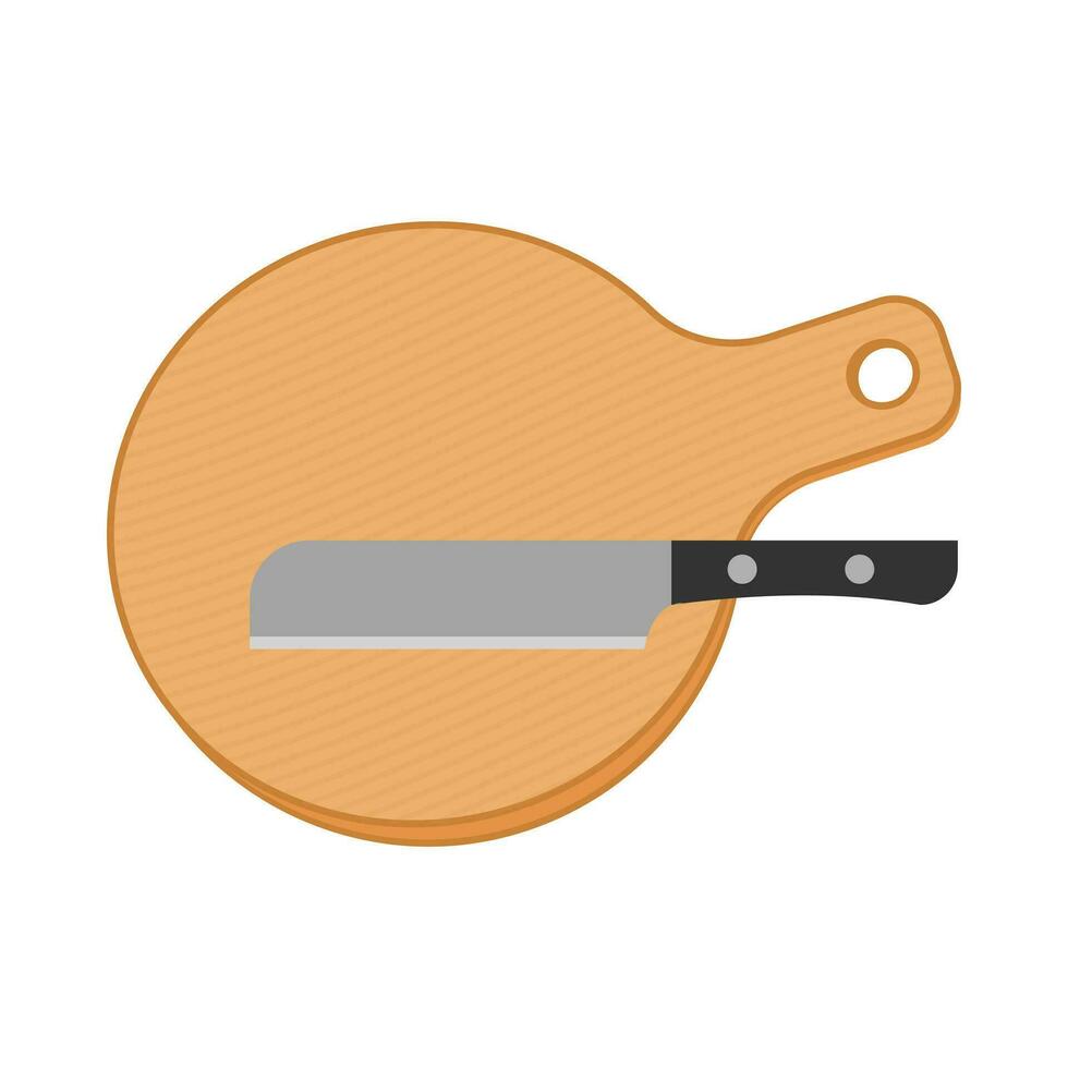 wooden chopping board with knife vector illustration