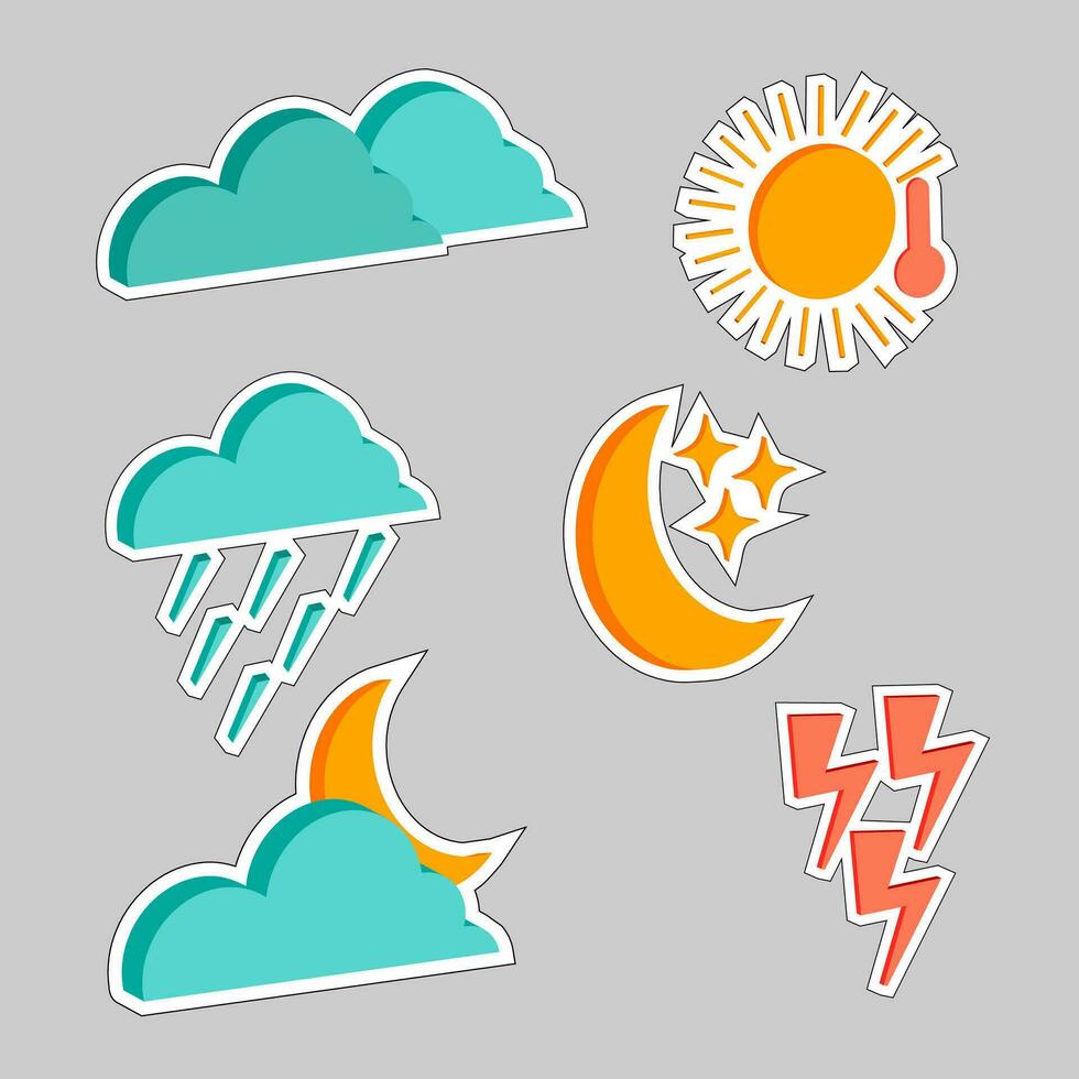 weather icons stickers isometric vector