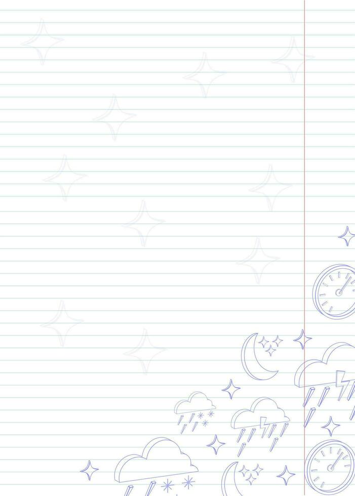 blank note paper with blue outline weather icons vector