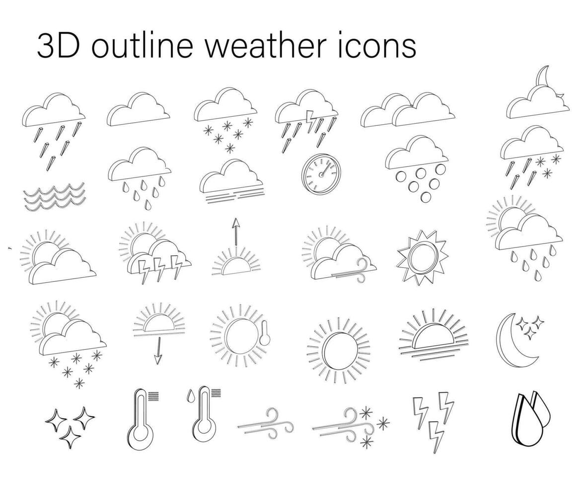 grande conjunto de contorno isométrica clima pronóstico íconos vector