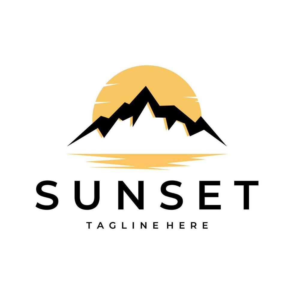 puesta de sol logo vector símbolo ilustración diseño, puesta de sol ver detrás el montaña