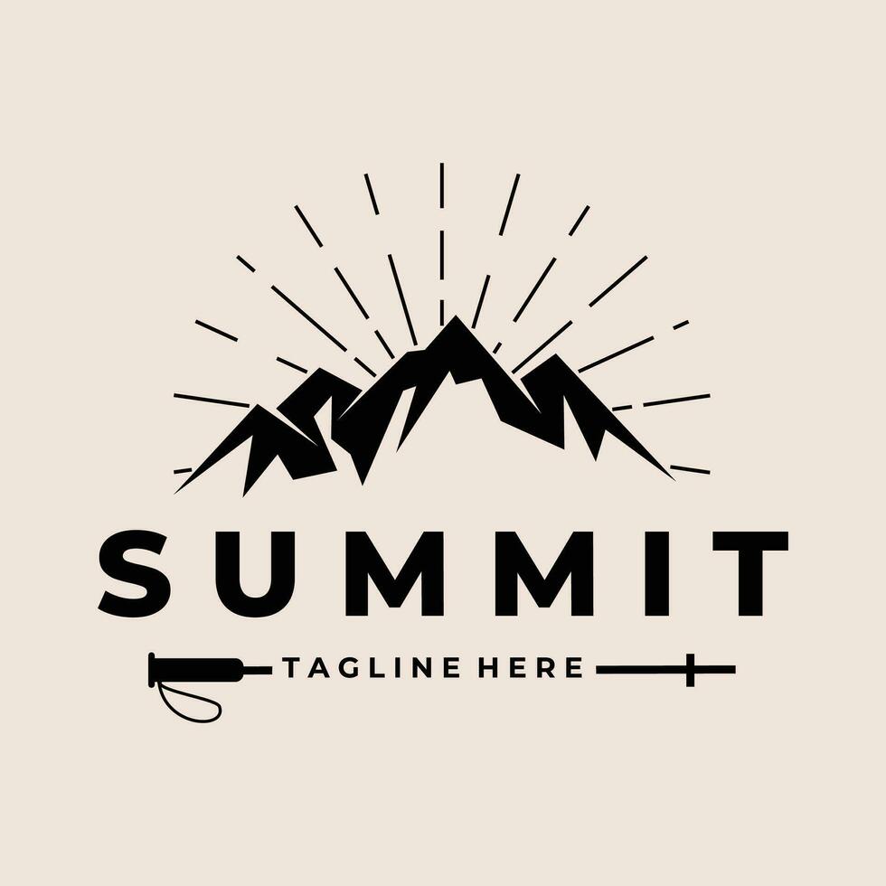 Mountain peak summit logo design. Outdoor hiking adventure icon vector