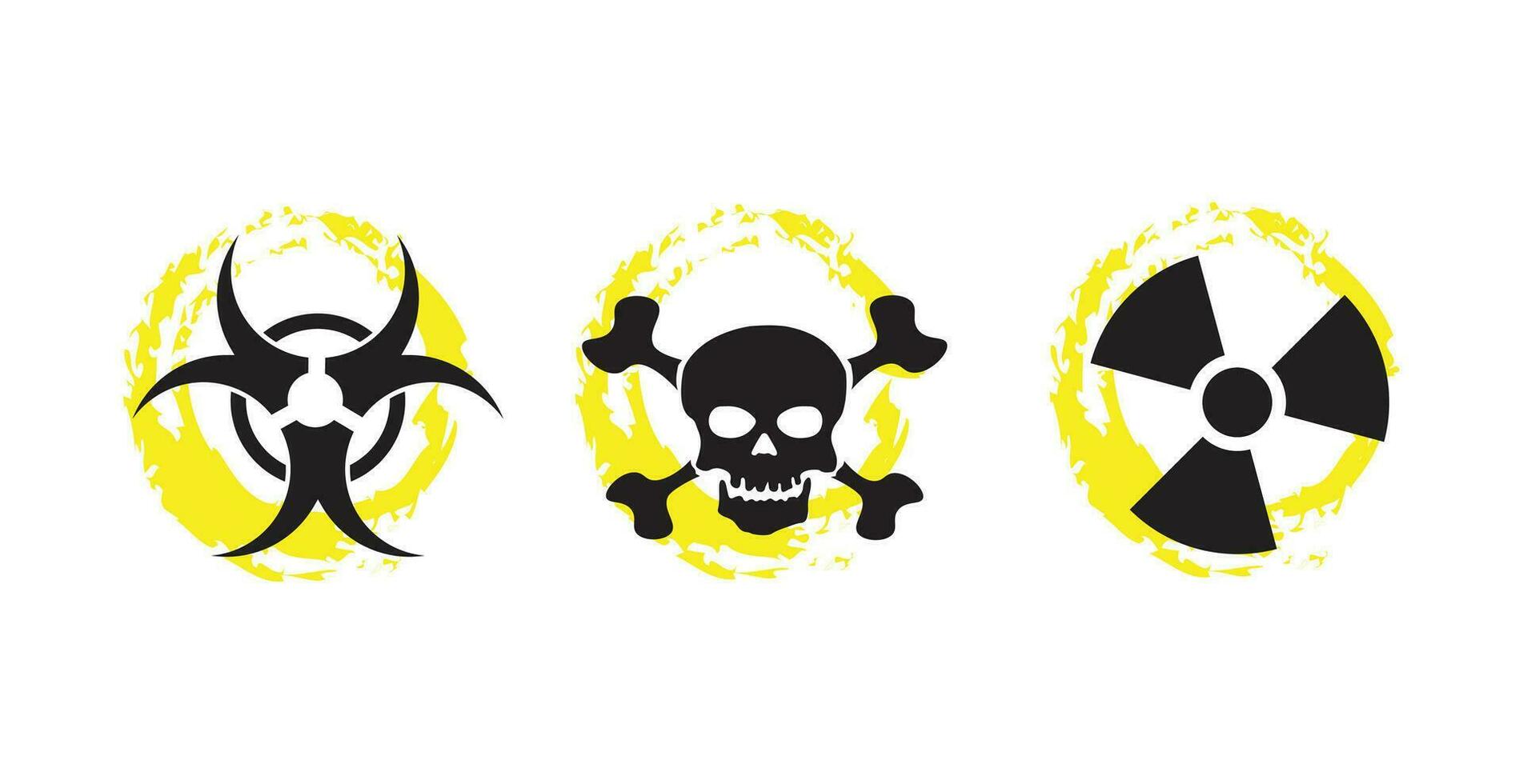 nuclear radiación químico biológico icono colocar, tóxico firmar, peligro biológico símbolo, vector ilustración