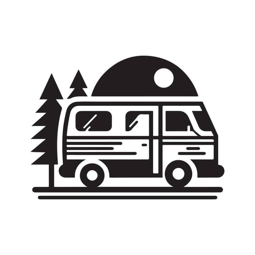 geometric monochrome illustration logo of campervan vector