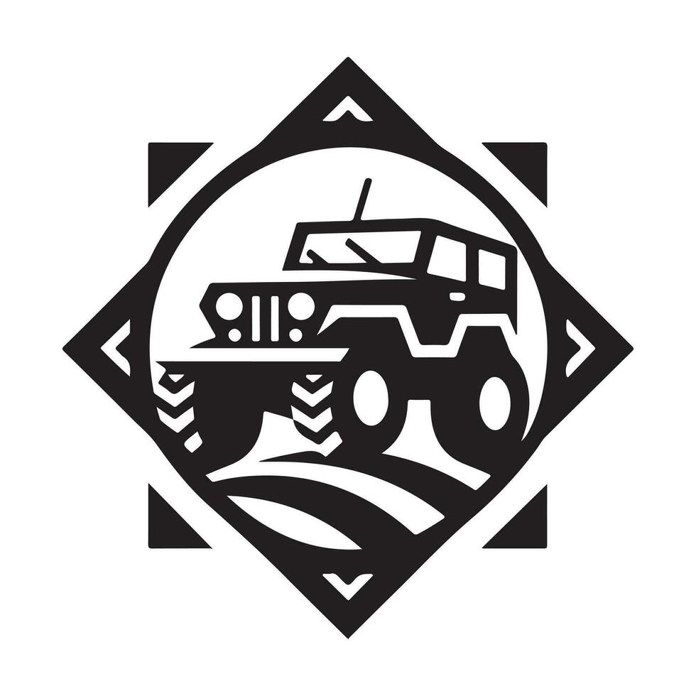 geometric monochrome illustration logo of offroad car vector