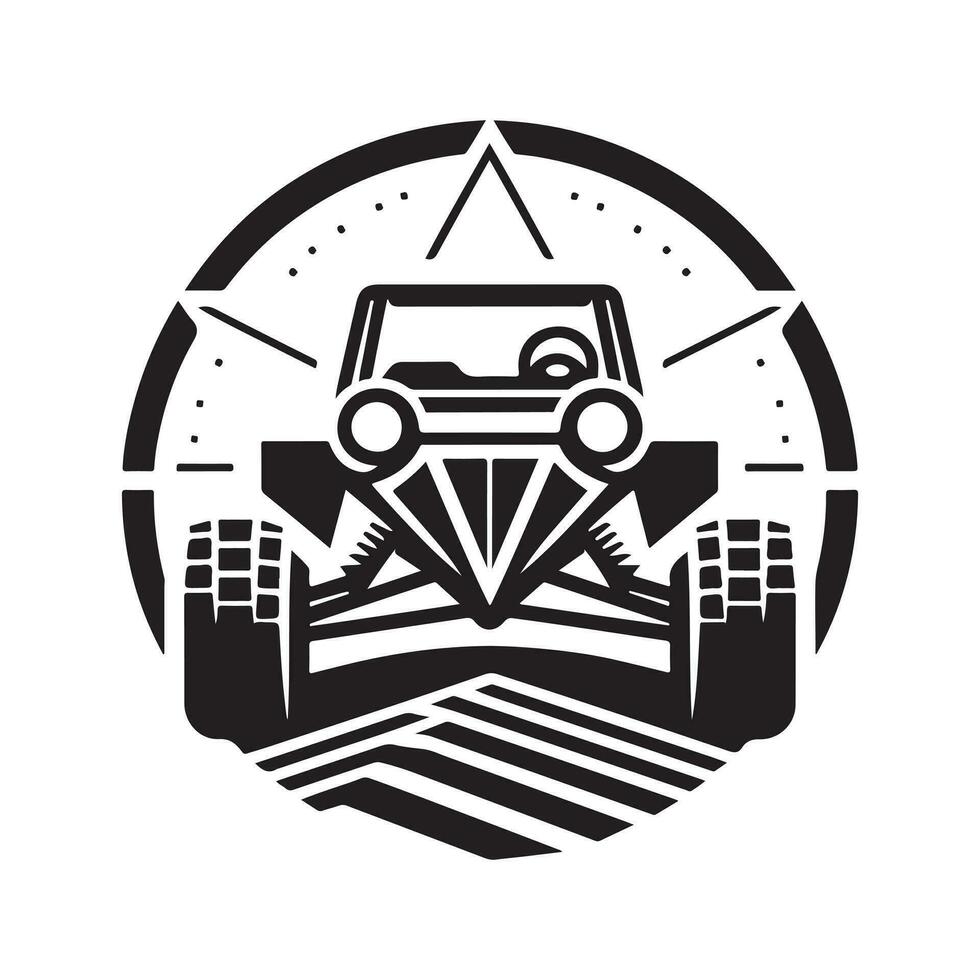 geometric monochrome illustration logo of dune buggy car vector