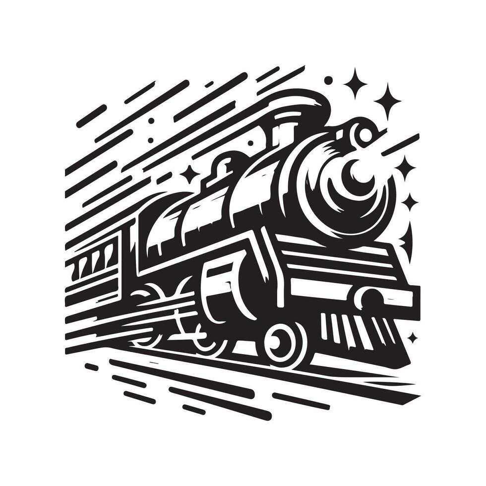 vintage hand drawn illustration of old steam train logo design vector