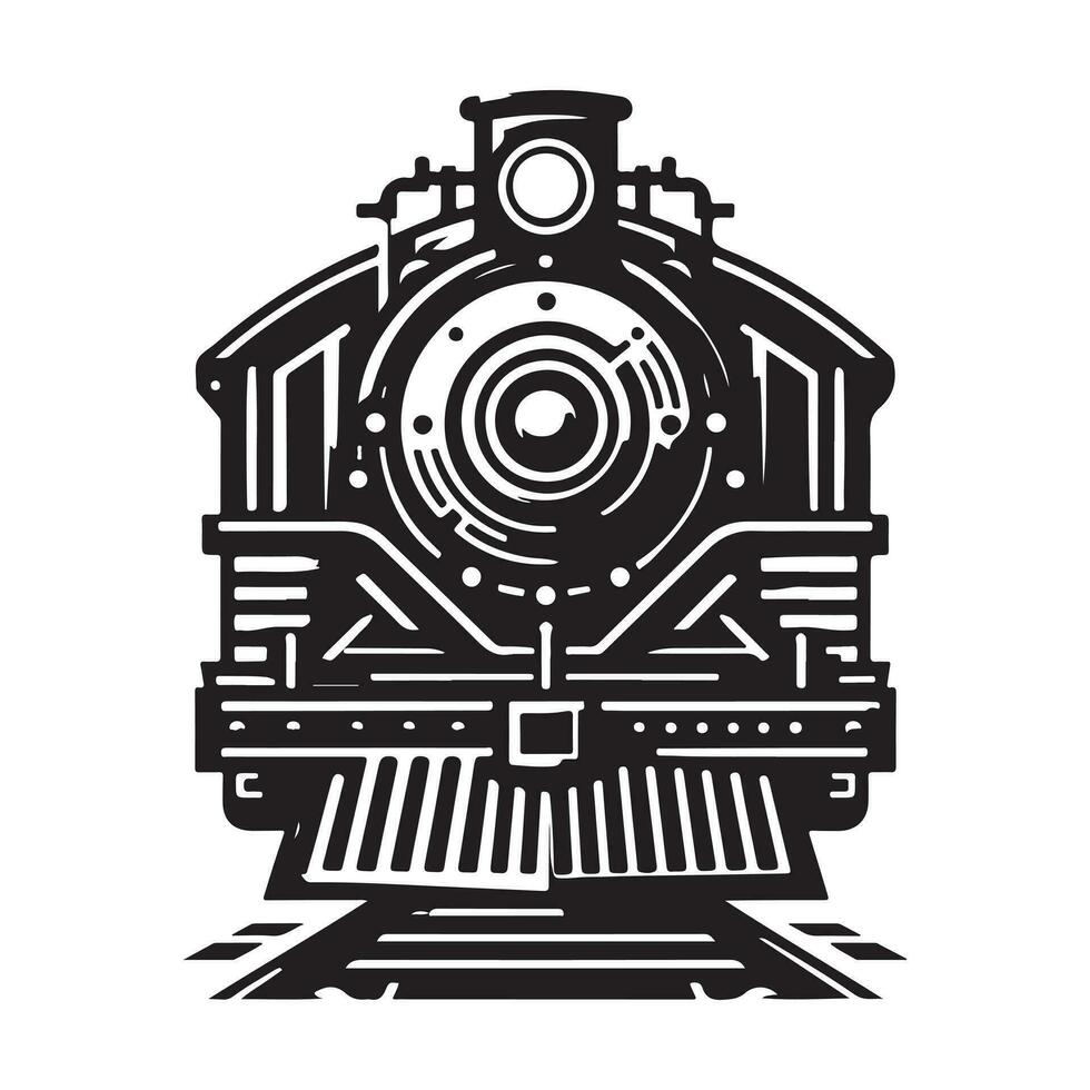 vintage hand drawn illustration of old steam train logo design vector