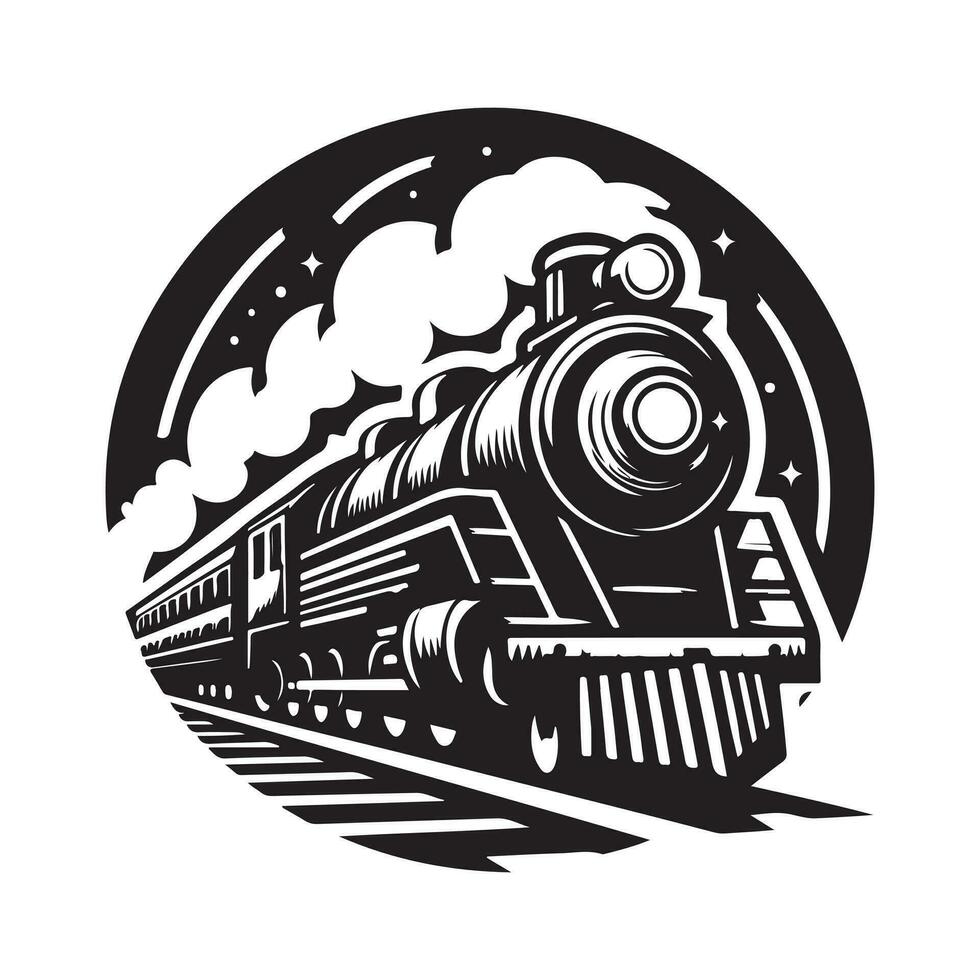 vintage hand drawn illustration of old steam train logo design vector