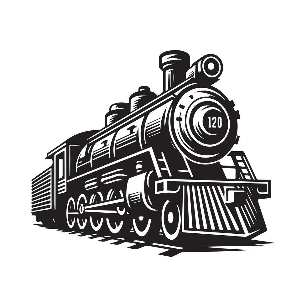 vintage hand drawn illustration of old steam train logo design vector