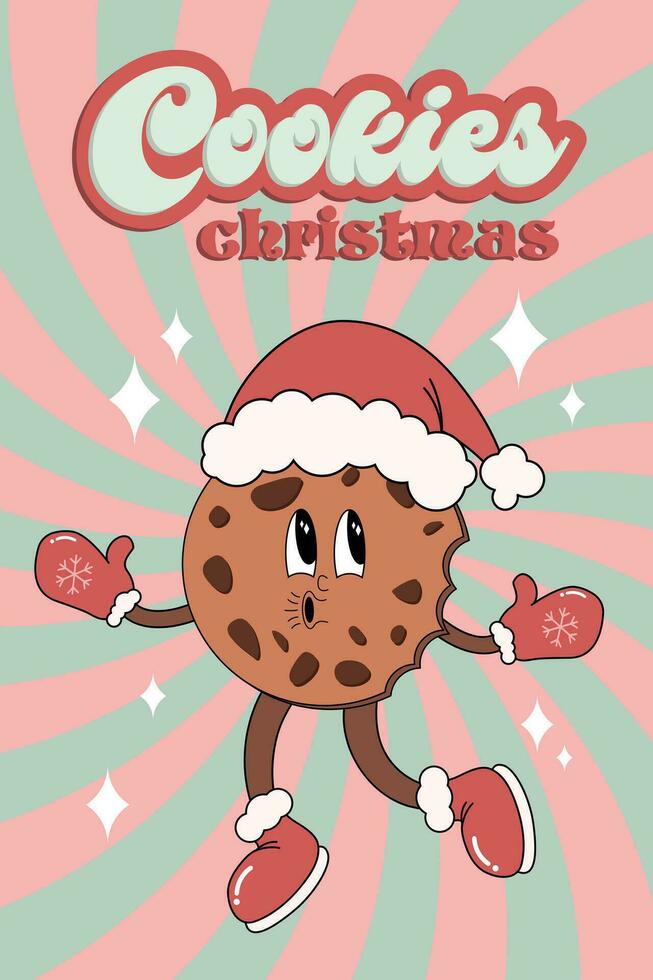 Merry Christmas and Happy New year cartoon character. Comic funky in trendy groovy retro style for print, wrapping paper, web sites, background, social media, blog, presentation and greeting cards. vector